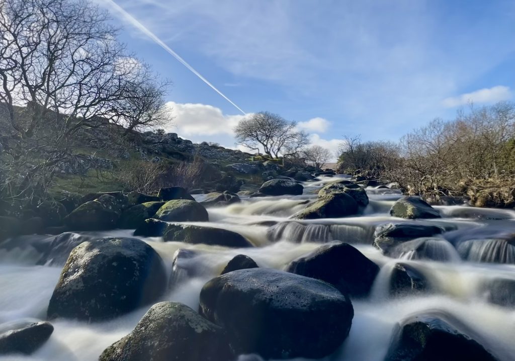 Stream on moor with long exposure